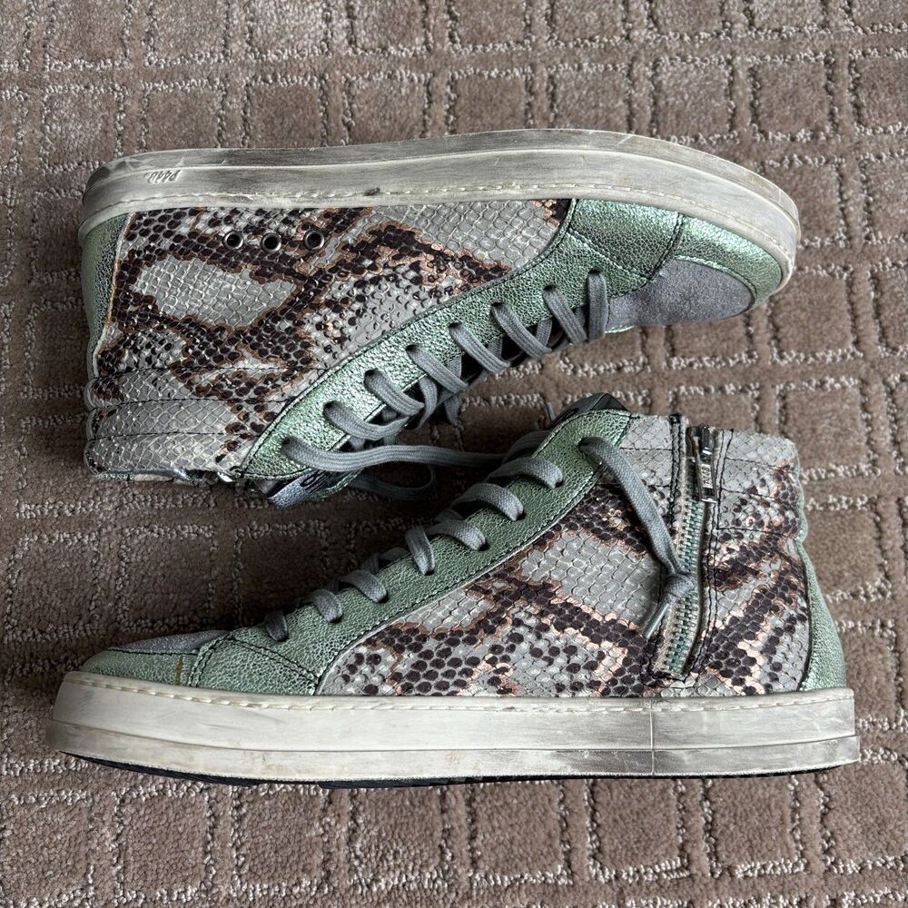 P448 Skate High Top Sneaker Womens 40 Snake Skin Metallic Glitter Side Zip *READ